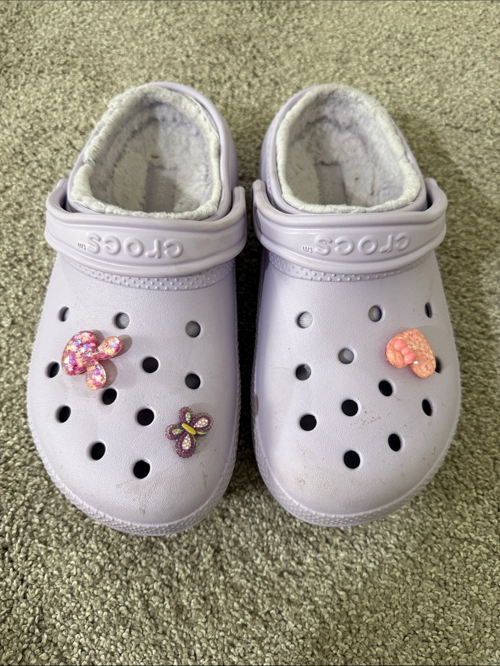 Girls CROCS Lilac Fuzz-Lined Clogs with Decorative Charms
